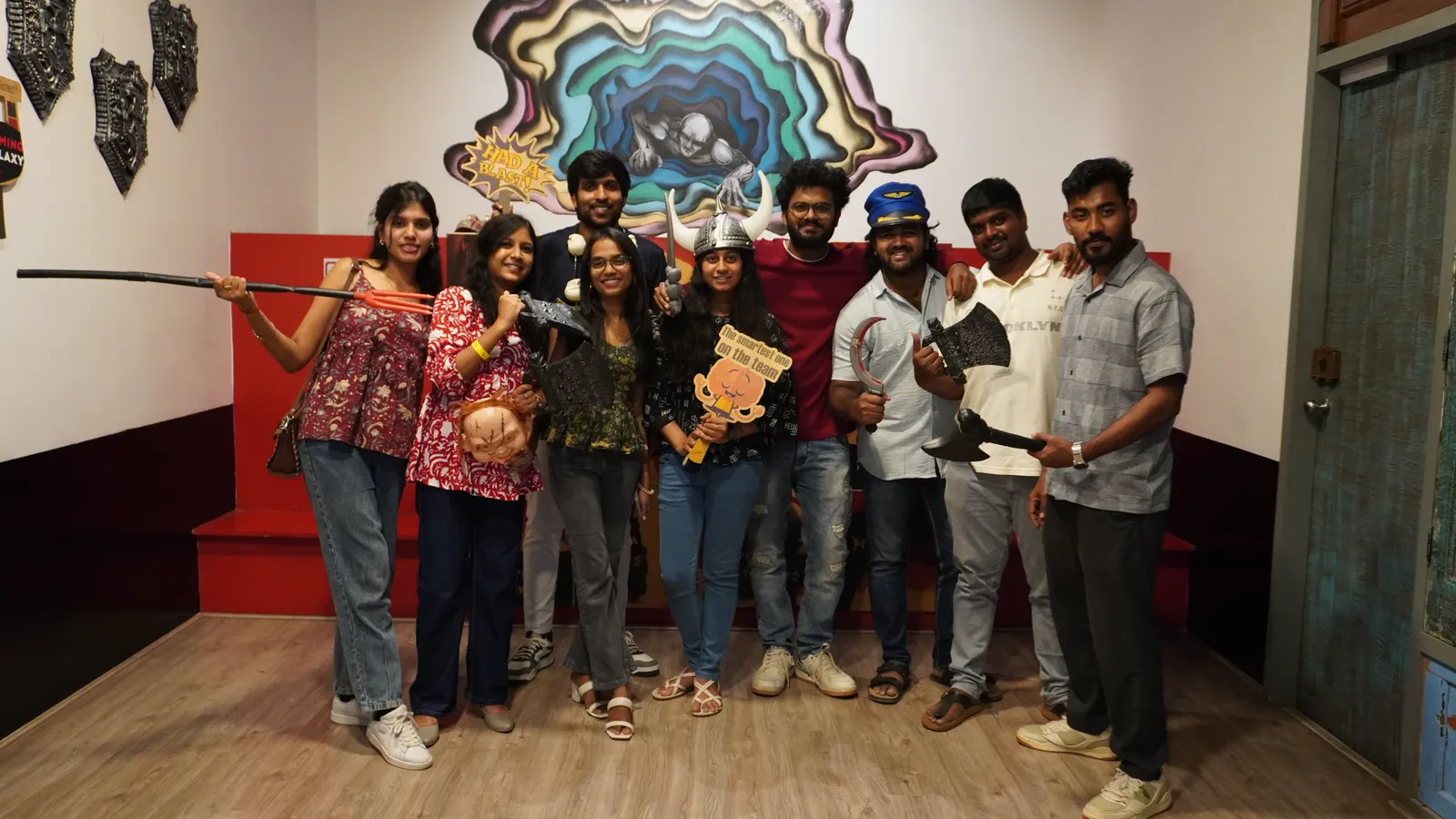 Friends group photo after an immersive escape room style mission at Gamingalaxy