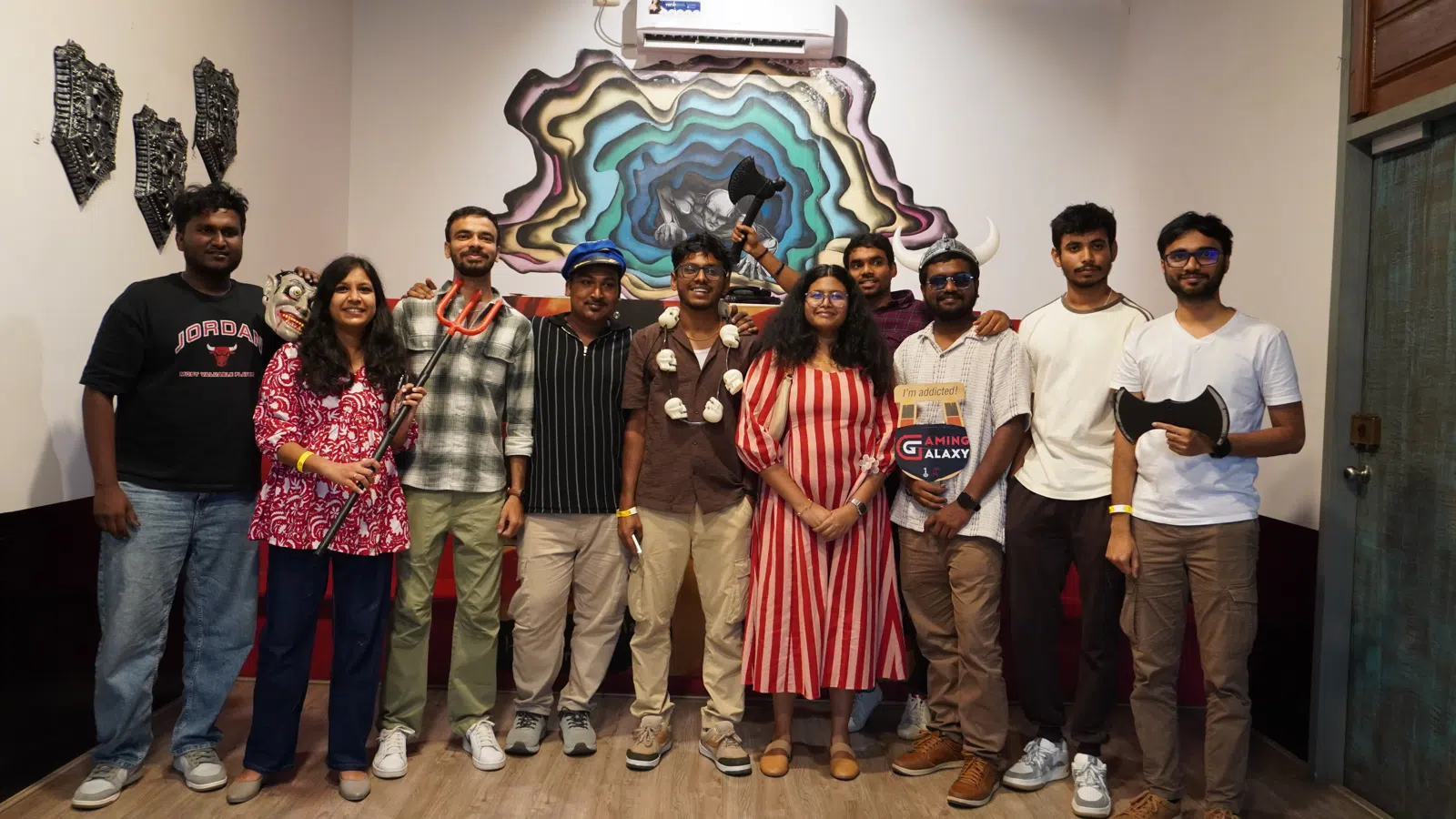 Group photo inside Gamingalaxy escape game area after completing a mission