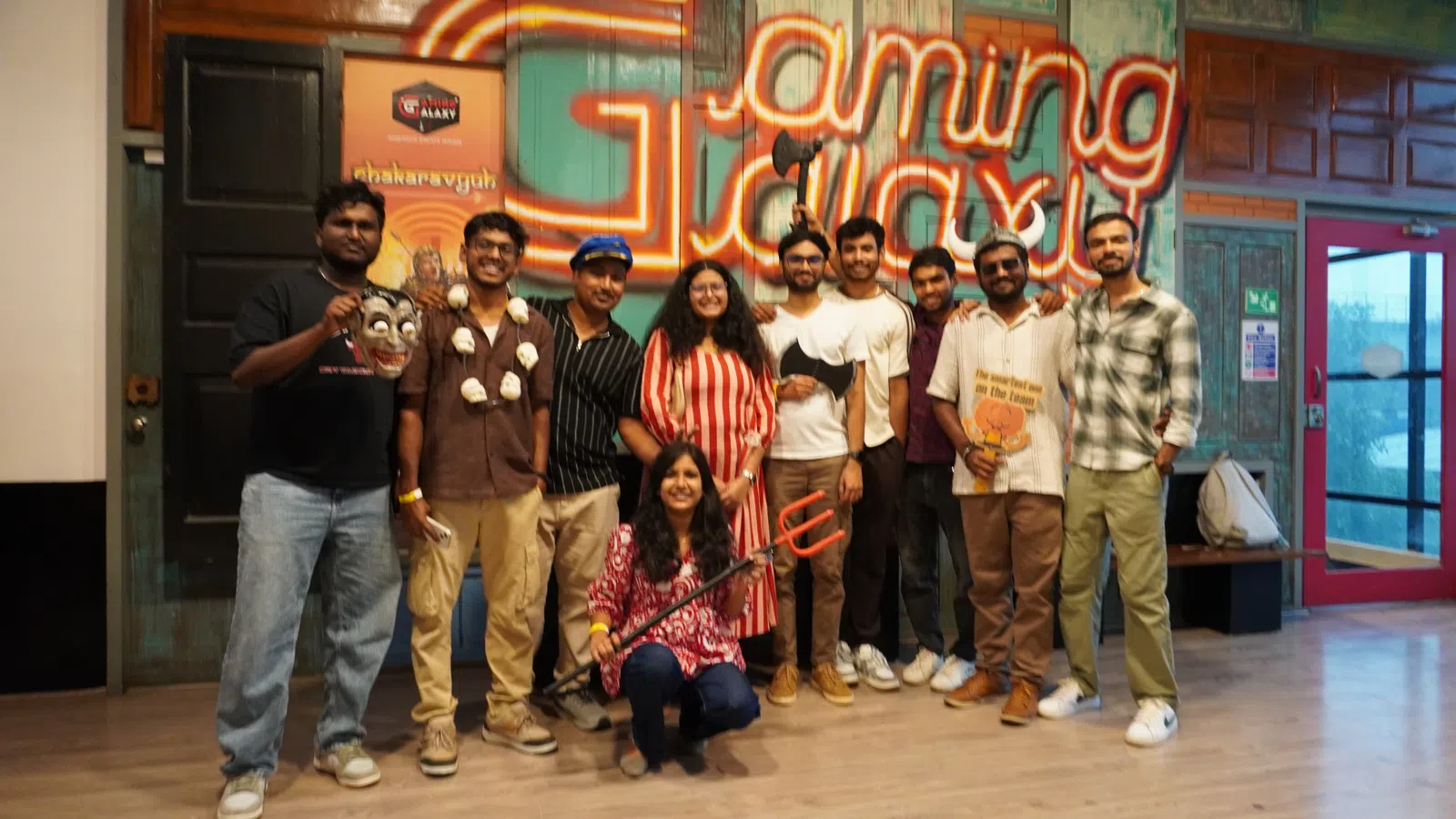 Team group photo at Gamingalaxy indoor entertainment venue in Bengaluru